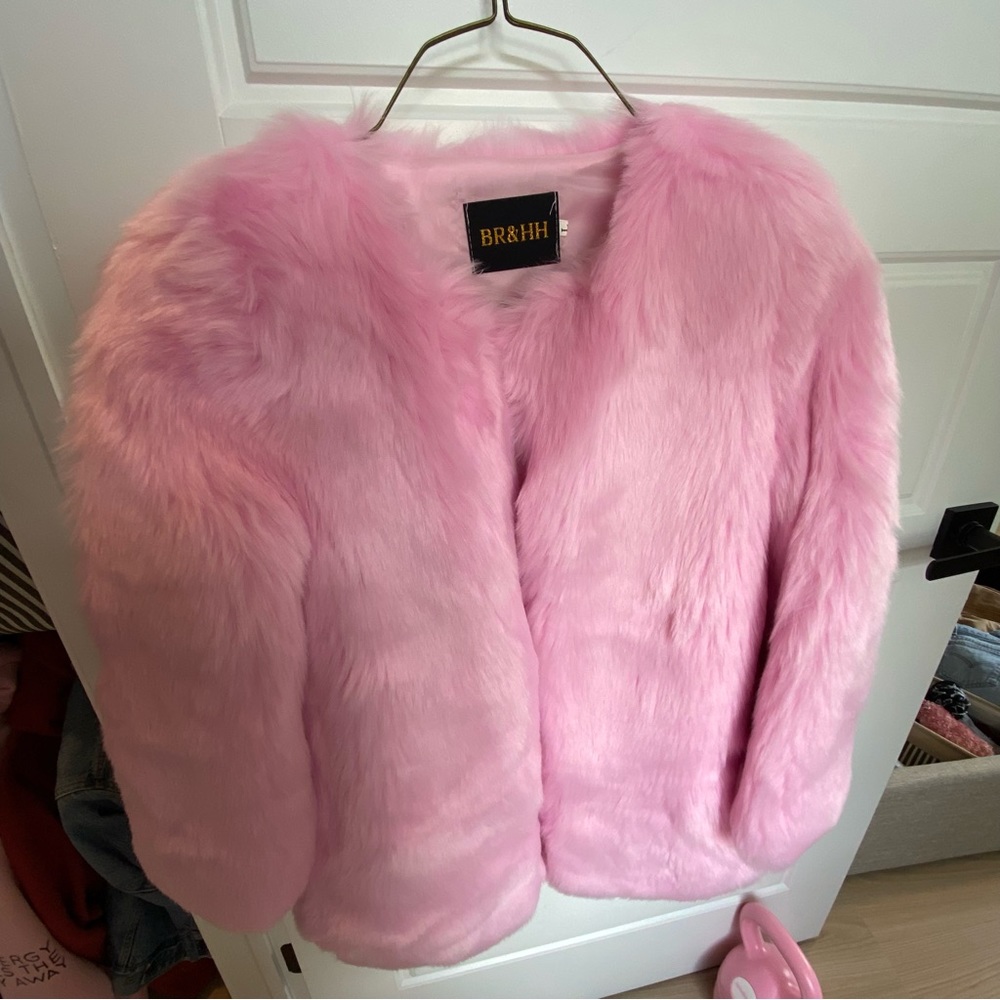 Faux fur coat | Pink fur coat